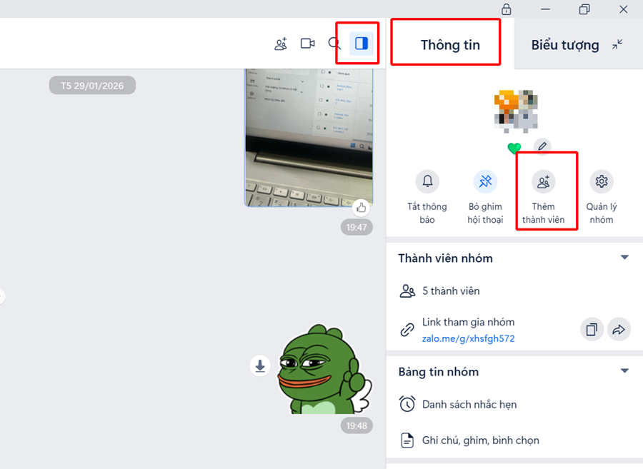 Cách thêm thành viên vào nhóm Zalo trên máy tính