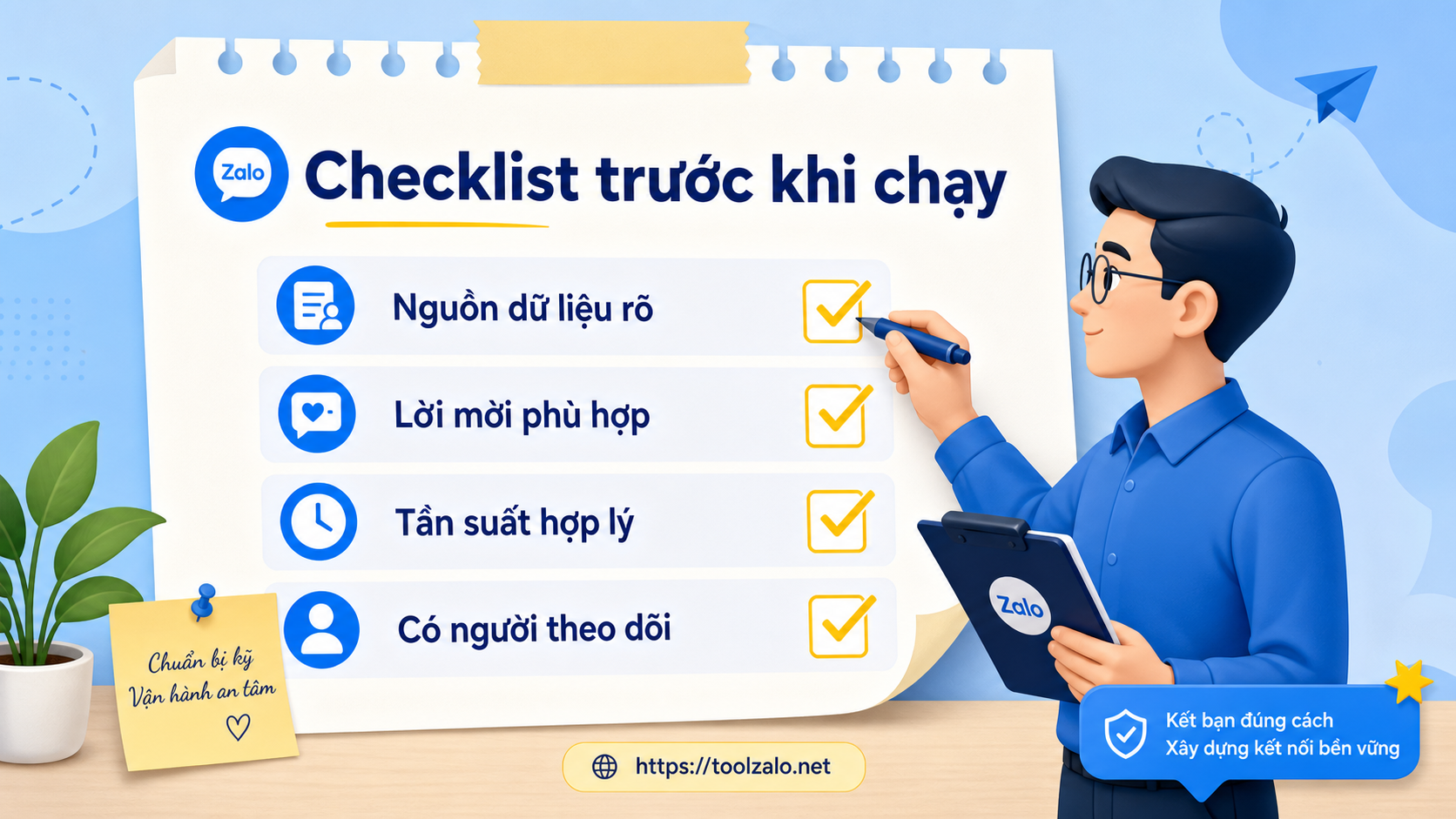 Checklist auto kết bạn Zalo an toàn trước khi chạy chiến dịch cho sales và shop
