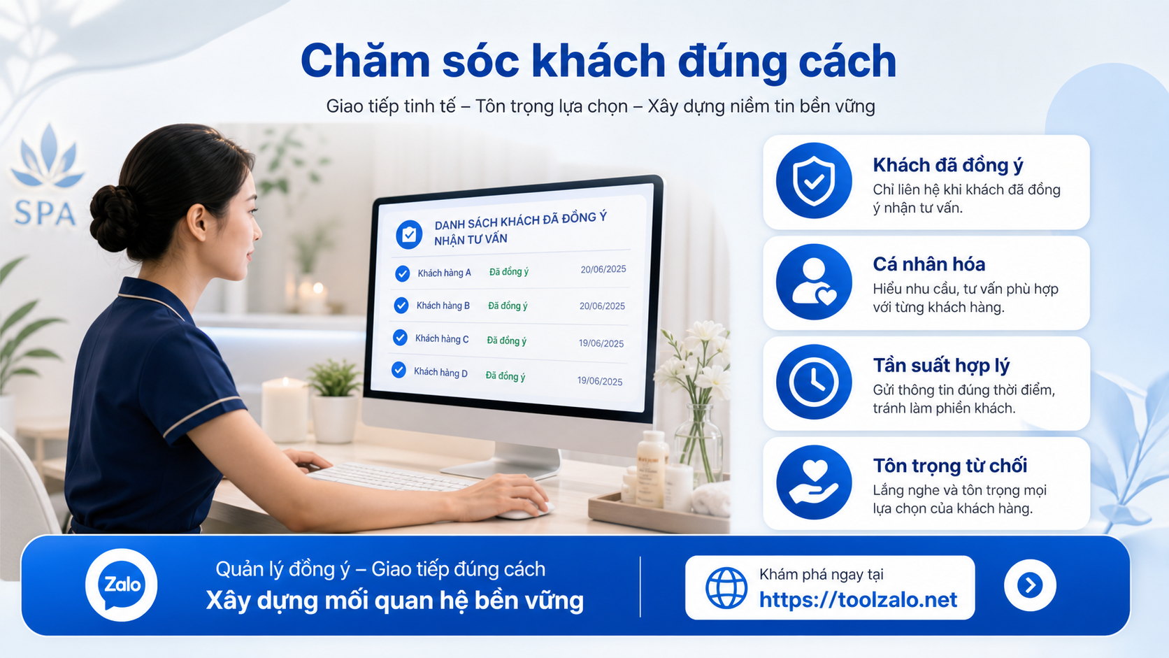 Lưu ý an toàn khi dùng tool Zalo cho spa để chăm sóc khách đúng cách