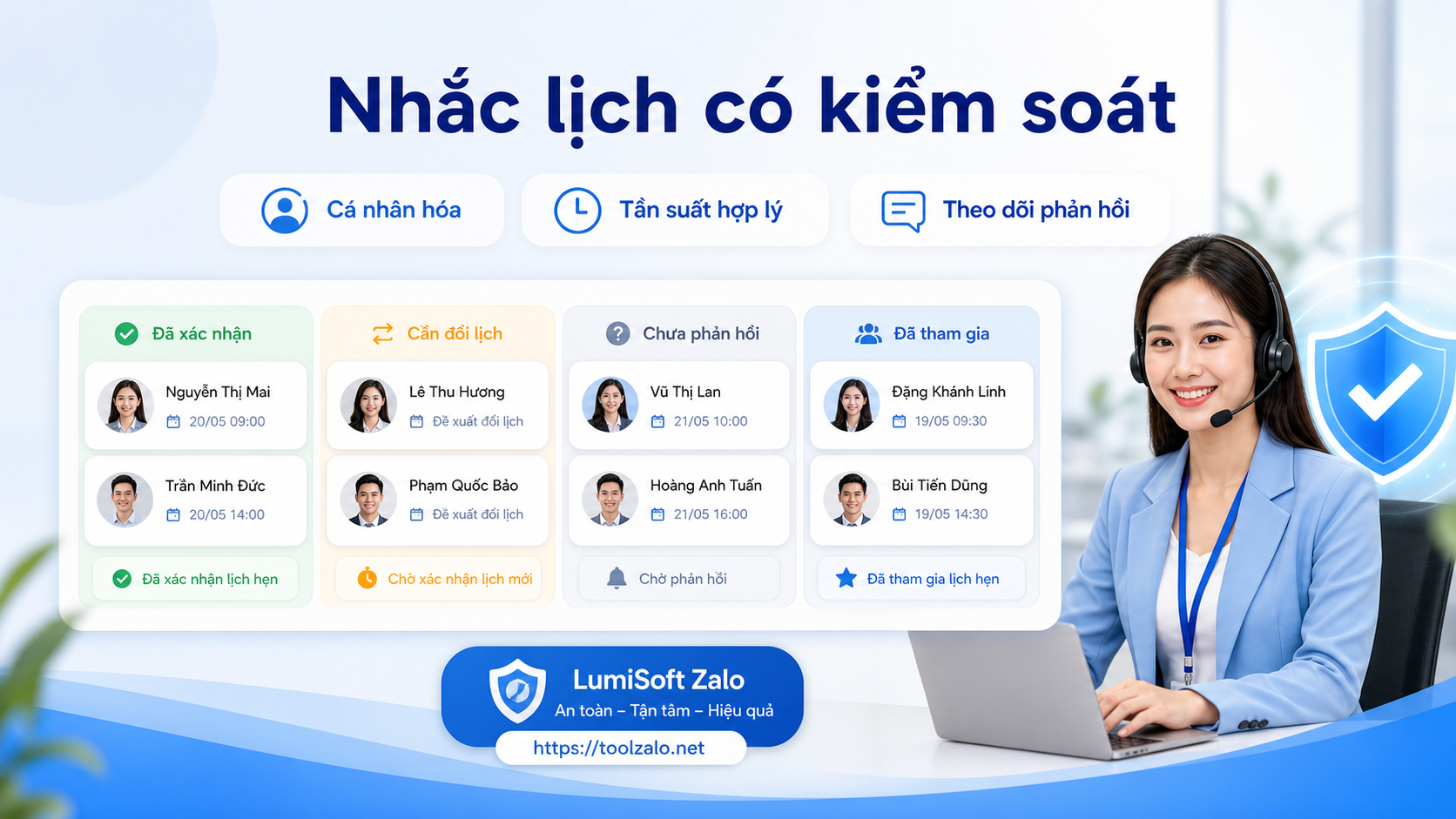 Quản lý kịch bản nhắn tin Zalo nhắc lịch hẹn bằng LumiSoft Zalo an toàn