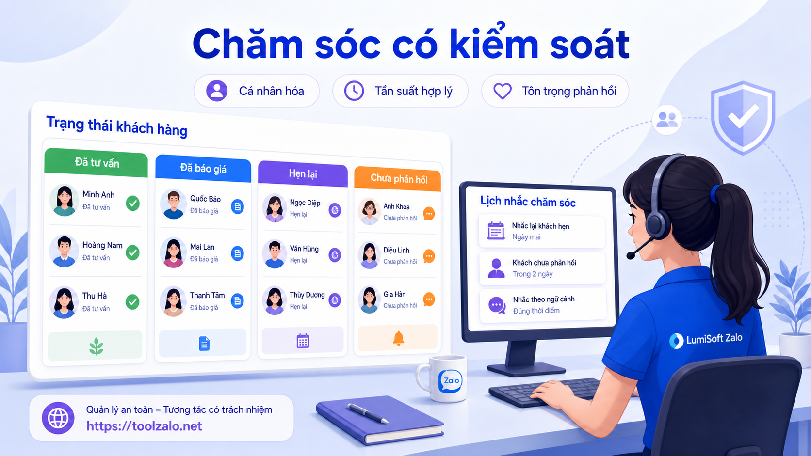 Quản lý khách chưa phản hồi trên Zalo với phân nhóm, nhắc lịch và tần suất hợp lý